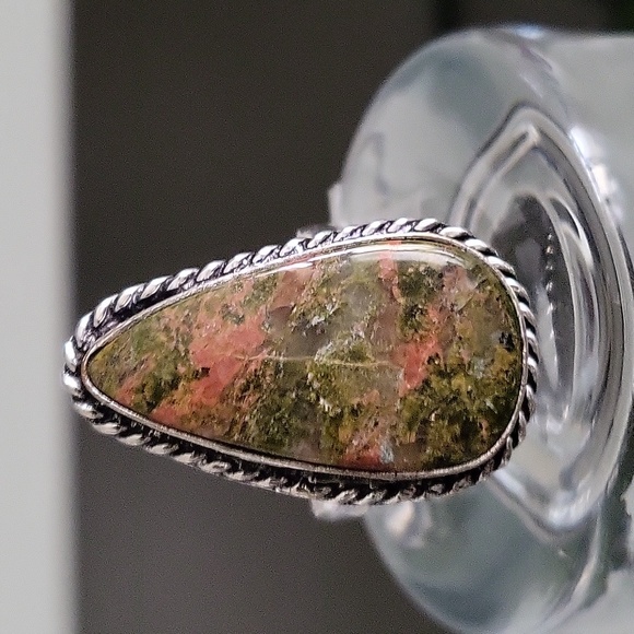 925 Sterling Silver Unakite Natural Gemstone Ring - Picture 4 of 7